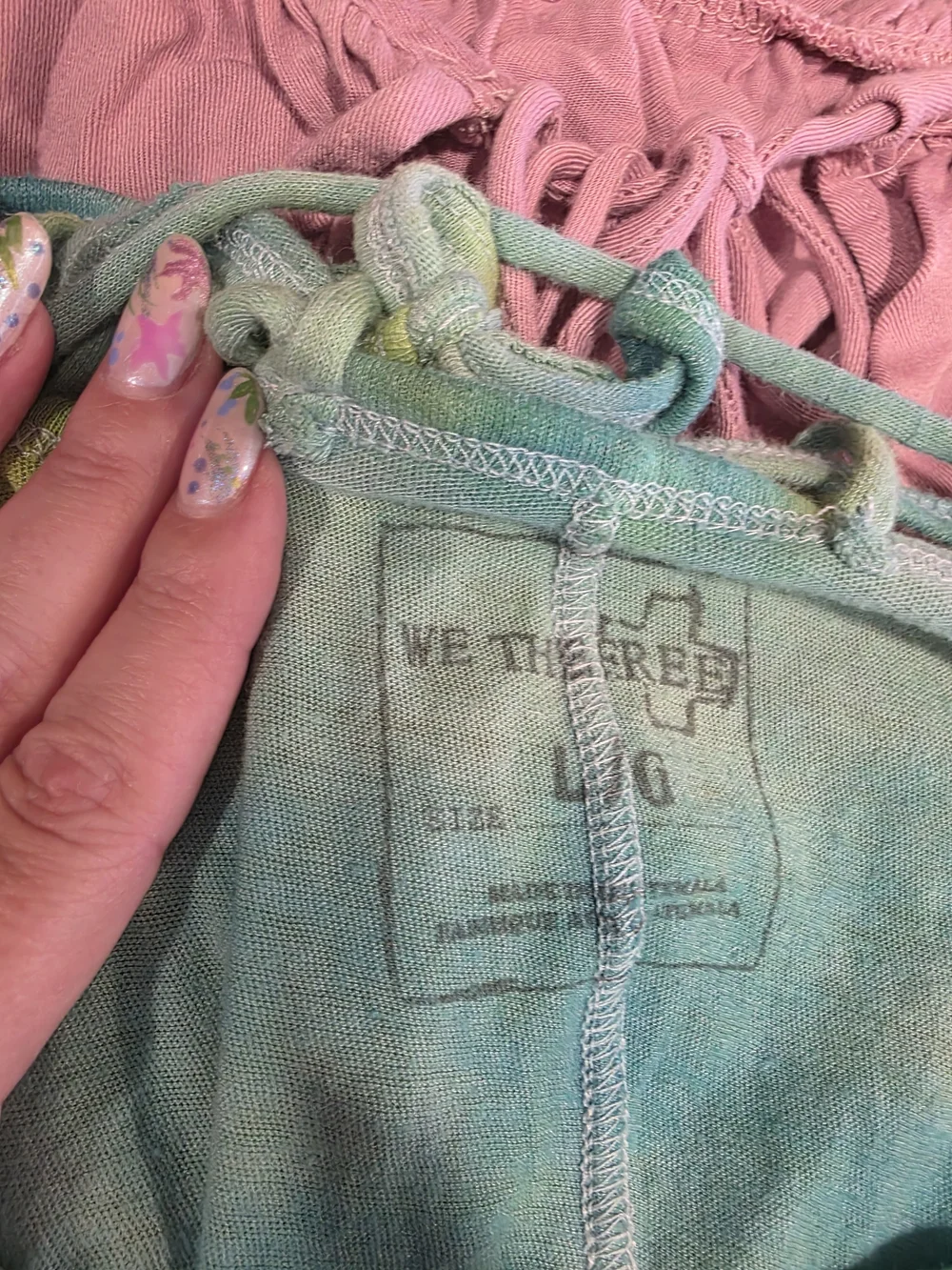Free People Rare We The Free L Green & Blue Tie-Dye Double-Strap Tank Boho Chic